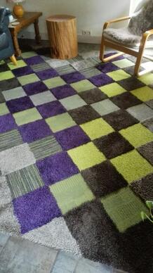 Très beau tapis combiner avec des dalles de moquette à velours et de dalles de moquette à fibres longues attaché à l'autre par TacTiles (autocollants)